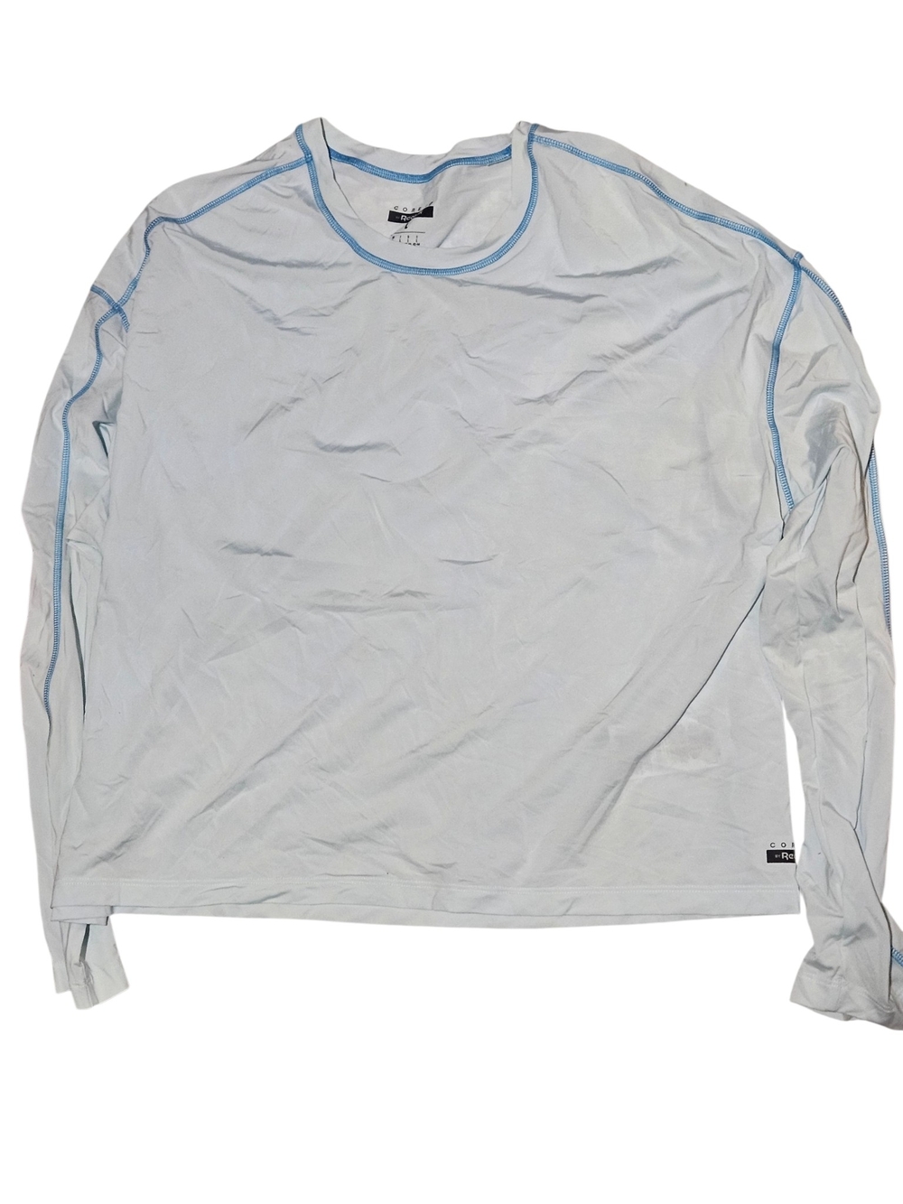 Reebok White Long-Sleeve Crew with Light Blue Stitching